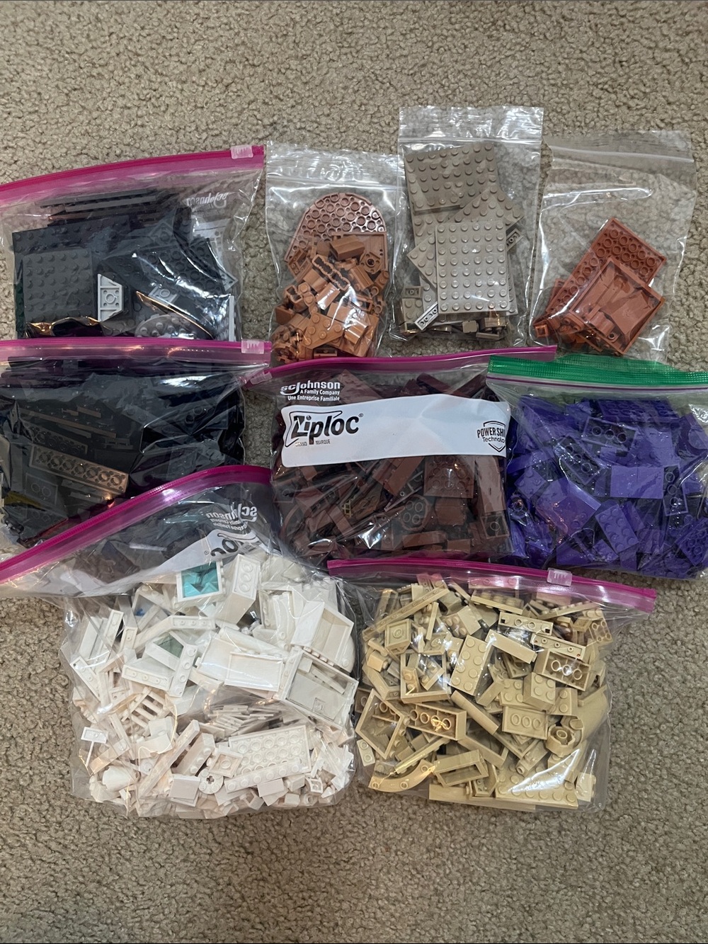 LEGO Bulk Bricks Parts Lot - White Tan Purple Black Brown Pieces 4lb 3oz